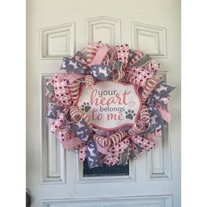 Your Heart Belongs to Me Dog Heart Mesh Ribbon Valentines Day Winter Wreath